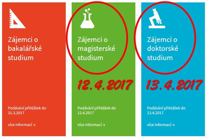Uzávěrky podávání přihlášek k magisterskému a doktorskému studiu už se blíží!